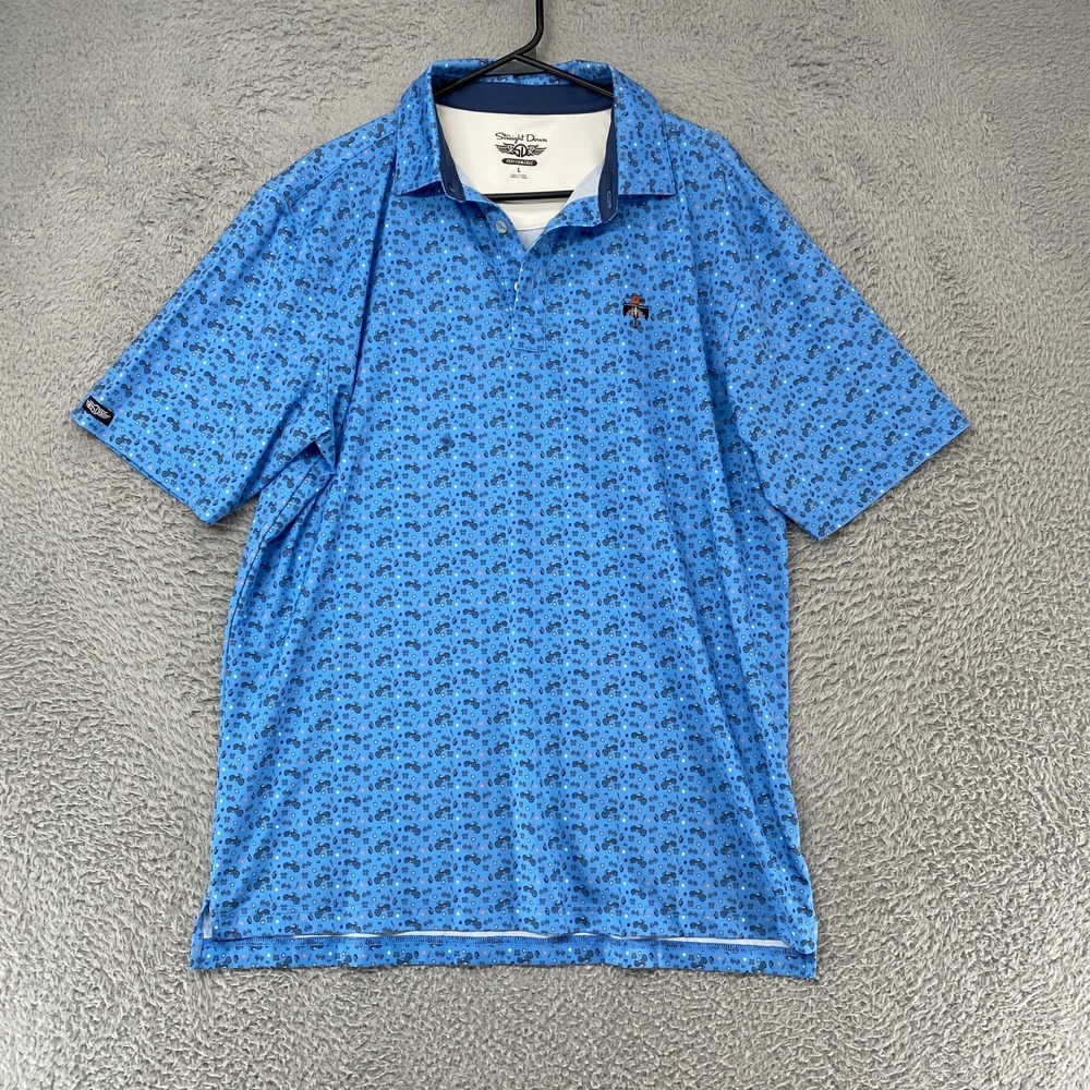 Straight Down Golf Polo Shirt Mens Large Performance Motorcycle Stretch Blue